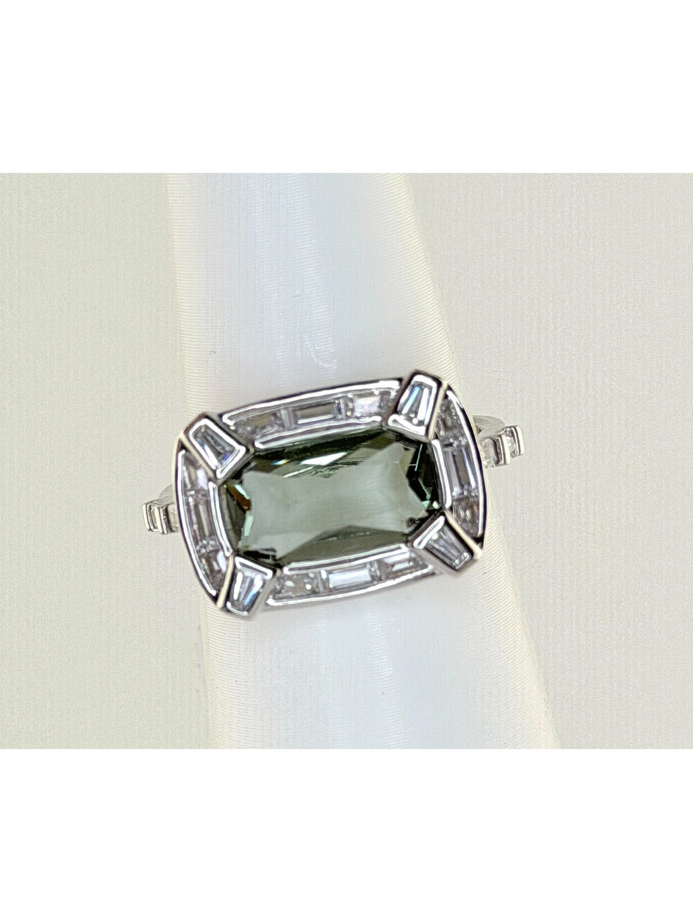 Bomb Party Ring Sz 7 "She Turns Heads" Tourmaline Green Spinel Rhodium RG56426